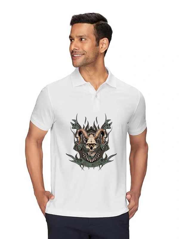 Stylish Ghost Printed White Polycotton Polos T-Shirt For Men - L, White