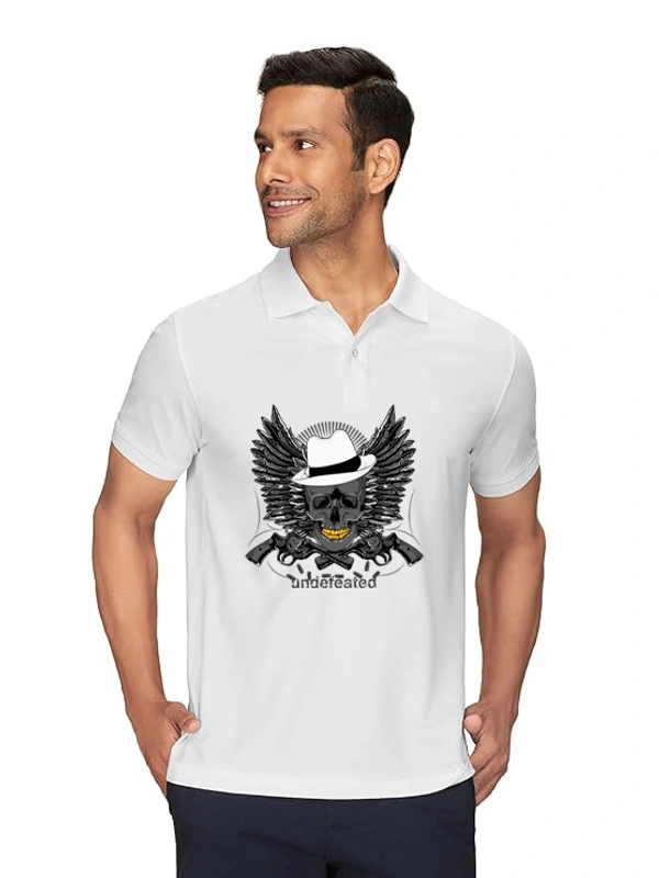 Stylish Ghost Gun Printed White Polycotton Polos T-Shirt For Men - M, White