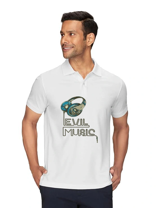 Stylish Level Music  Printed White Polycotton Polos T-Shirt For Men  - L, White