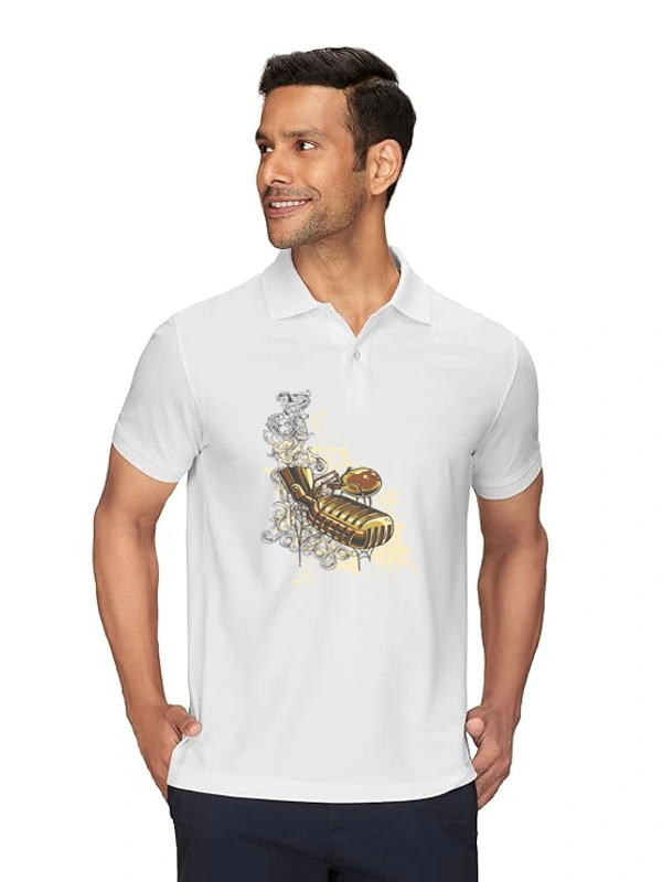 Stylish Micaphone Printed White Polycotton Polos T-Shirt For Men  - L, White