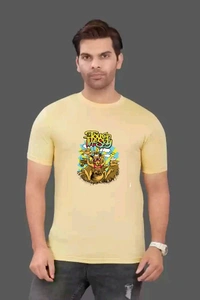 Round Neck Colour Cartoon Printed Half Sleeve Poly cotton Tshirt  - Light Orange, M