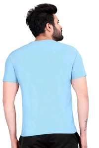 Round Neck Colour Cartoon Printed Half Sleeve Poly cotton Tshirt  - Sky Blue, M