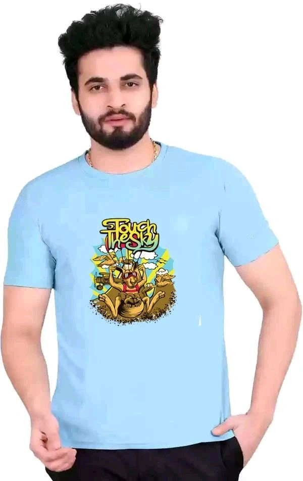 Stylish Round Neck Colour Printed Polycotton Tshirt Pack Of 2 - M, Sky Blue