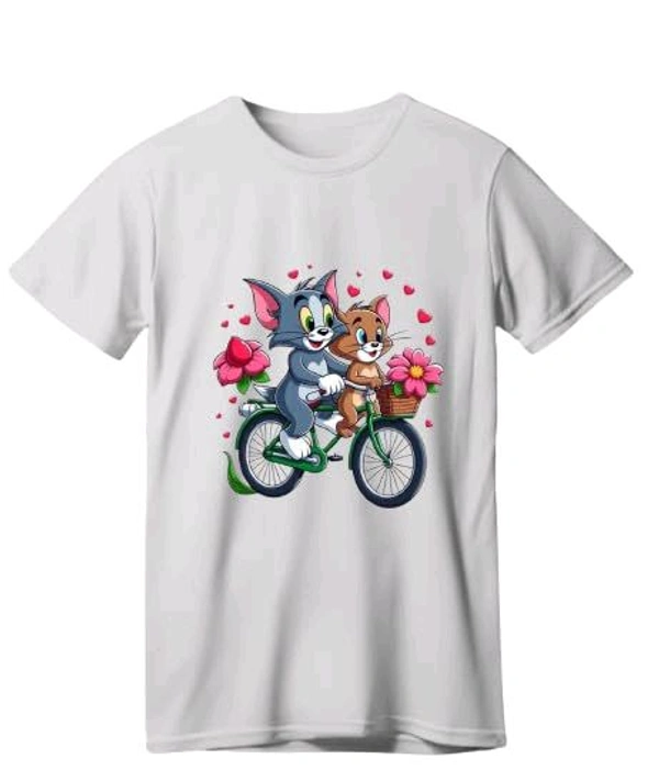 Stylish Polyester Tom Cartoon Printed Tshirt For Men  - White, M