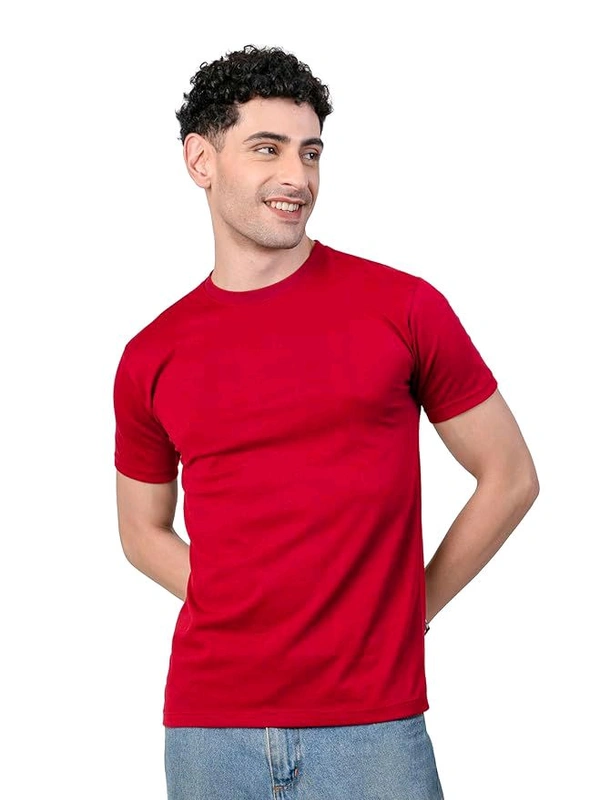 Stylish Multi Colour Round Neck 100% Cotton T-shirt  - Red, L