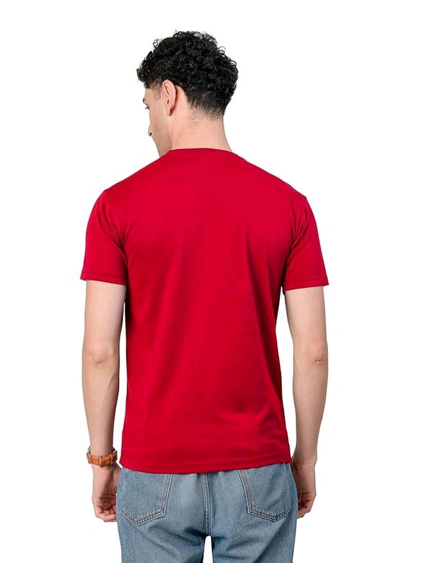Stylish Multi Colour Round Neck 100% Cotton T-shirt  - Red, L
