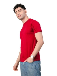Stylish Multi Colour Round Neck 100% Cotton T-shirt  - Red, L