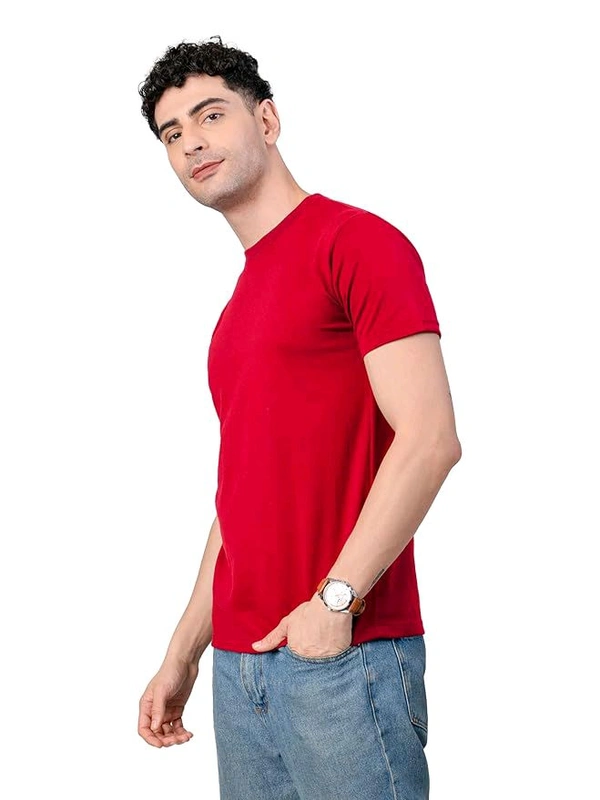Stylish Multi Colour Round Neck 100% Cotton T-shirt  - Red, L
