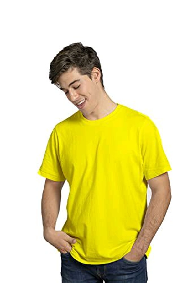 Stylish Multi Colour Round Neck 100% Cotton T-shirt  - Yellow, L