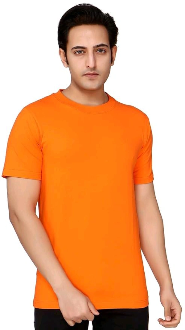 Stylish Multi Colour Round Neck 100% Cotton T-shirt  - Orange, M