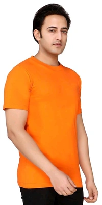 Stylish Multi Colour Round Neck 100% Cotton T-shirt  - Orange, L