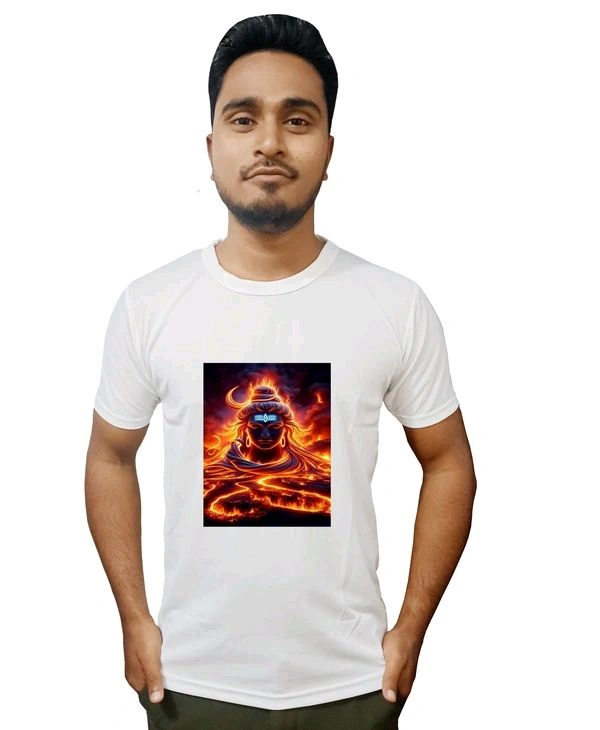 Stylish Mahadeb Printed Polystar White Tshirt - L, White
