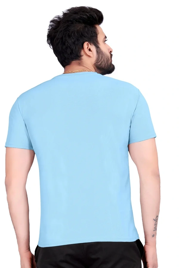 Round Neck Eye printed polycotton men tshirt - L, Sky Blue