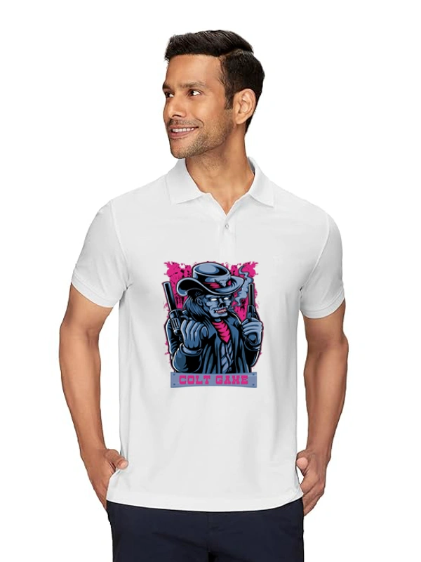 Stylish Cold Game Printed White Polycotton Polos T-Shirt For Men - L, White