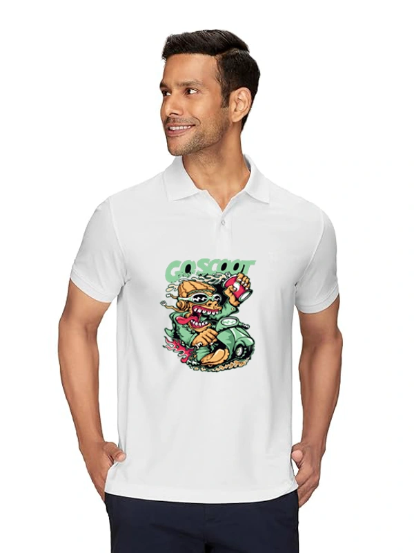Stylish Coscoot Printed White Polycotton Polos T-Shirt For Men - M, White