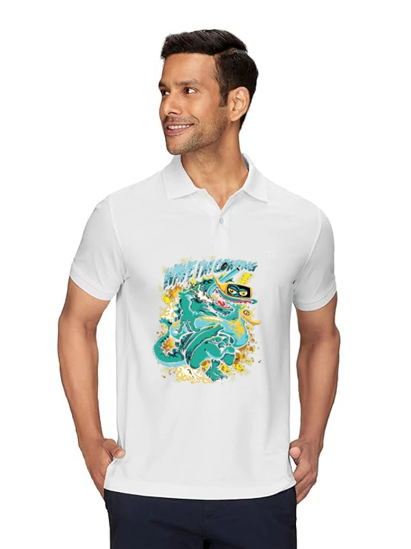 Stylish Duck Catoon Printed White Polycotton Polos T-Shirt For Men - M, White