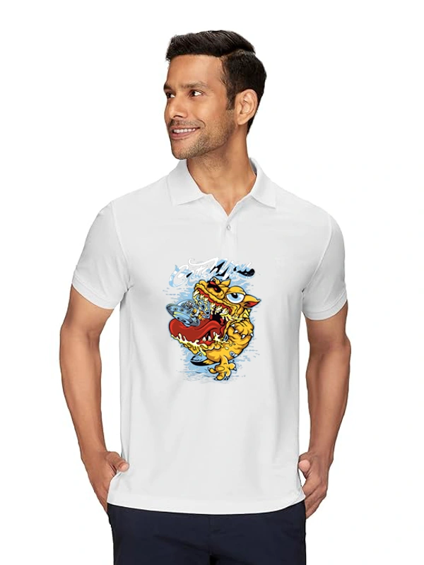Stylish Duck Printed White Polycotton Polos T-Shirt For Men - L, White