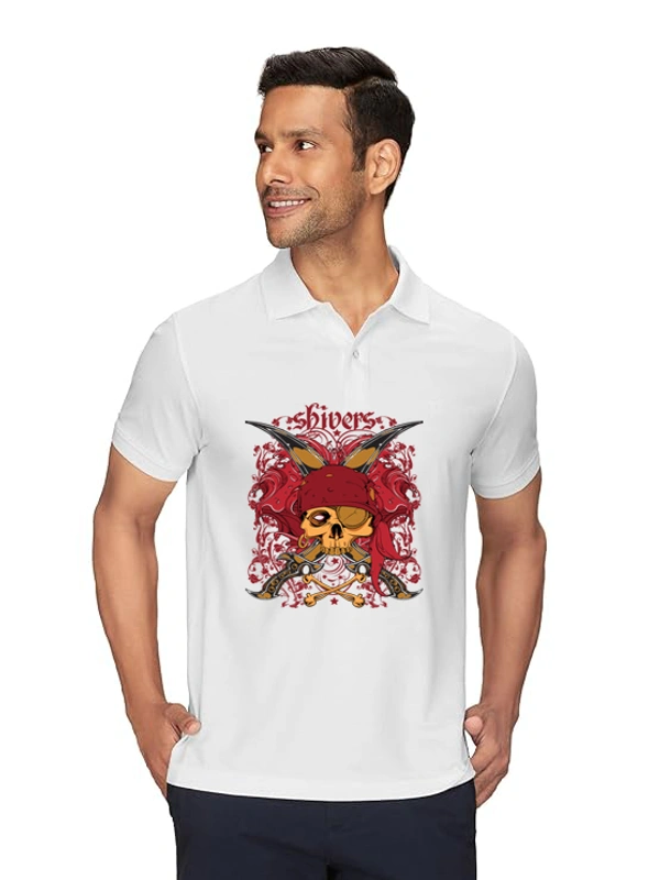 Stylish Ghost Printed White Polycotton Polos T-Shirt For Men - M, White