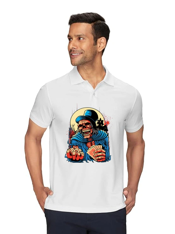 Stylish Ghost Printed White Polycotton Polos T-Shirt For Men - M, White