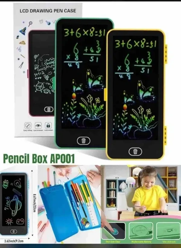 KOBBET® 2in1 Pencil Case Geometry Box with LCD Tablet Graphic LCD Writing Tablet with Pencil Box Geometry Box Magic Pencil Case with LCD Board Tablet Birthday Gift Return Gift for Kids (2)