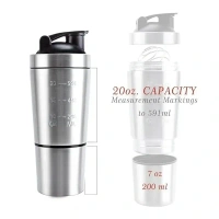Stainless Steel Gym Shaker Bottle with Extra Storage(with Spring Ball),100% Leak Proof and Food Grade,750ml