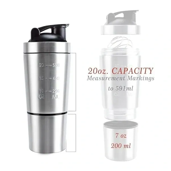 Stainless Steel Gym Shaker Bottle with Extra Storage(with Spring Ball),100% Leak Proof and Food Grade,750ml