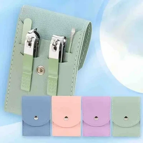 4-Piece Stainless Steel Nail Care Kit Professional Manicure and Pedicure Tools Set with Compact Blue Leather Case