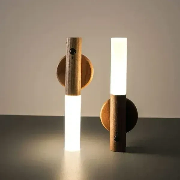 Wooden Wall Light, Indoor Night Light with Motion Sensor, Magnetic Rechargeable Wireless Battery Wall Lights for Bedroom, Hallway, Stairway, Children Room and More