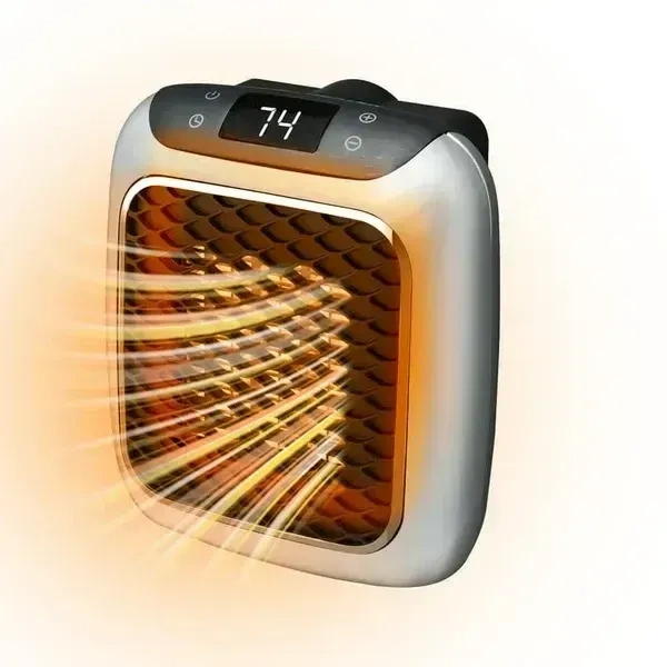 Handy Heater Turbo 800 Wall Outlet Small Space Heater with Adjustable Thermostat, Programmable 12-Hour Timer, Auto Shut Off - Quiet & Space-Saving Ceramic Mini Heater