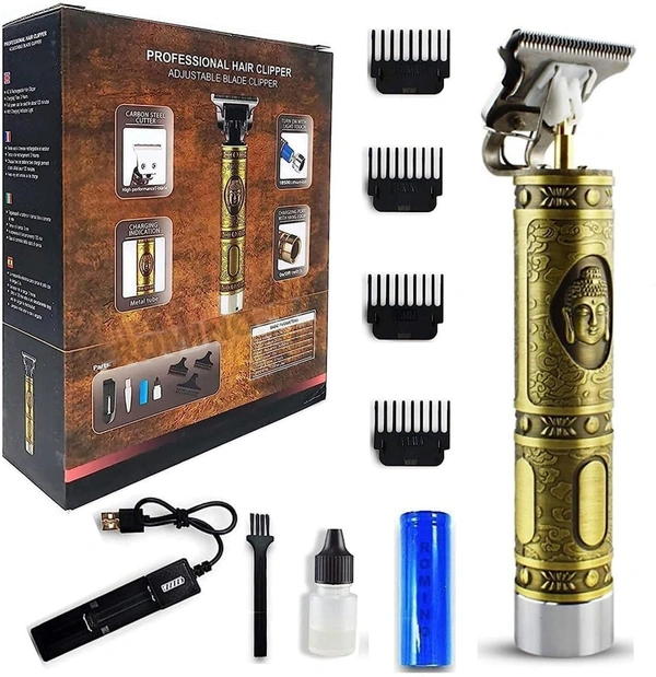 Sigmastore®  Rechargeable Golden Hair Trimmer for Men, Buddha Style Trimmer for Salon Cordless Beard Trimmer Hair Cutting Machine Professional Hair Clipper Adjustable Blade Clipper T-Blade (Gold)