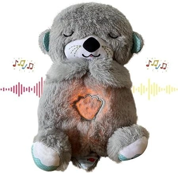 KRISHTI Breathing Teddy Bear Plush Sound Machine Baby Gift with Music, Lights & Breathing Motion Infant Toys for Newborns Soft Breathing Stitch Teddy, Soothing Portable Otter for Childrens(Otter-Toy)
