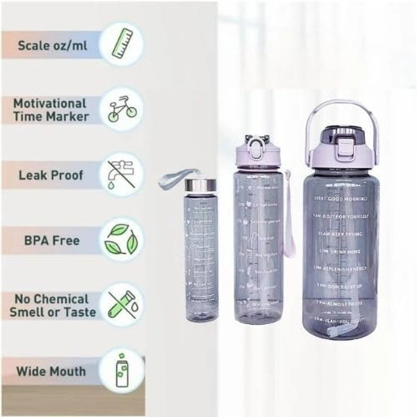 SeaRegal Water Bottle | Motivational Time Capacity Marker into Plastic Water Bottle with Straw | Leakproof Water Bottle 300Ml/800Ml/2000Ml 3 Set (Color : Transparent)
