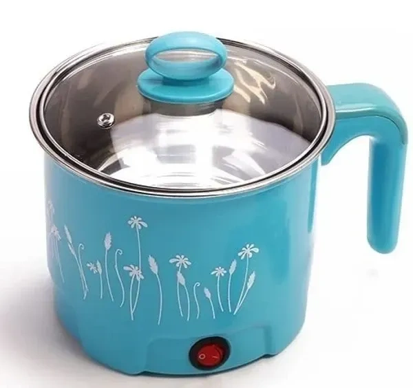 Electric 1.8 Litre Mini Cooker Kettle With Glass Lid Base Concealed Base Cooking Pot Noodle Maker Egg Boiler Hot Pot Vegetable and Pasta & Rice PorridgeTravel Cookers And Steamer (Blue)