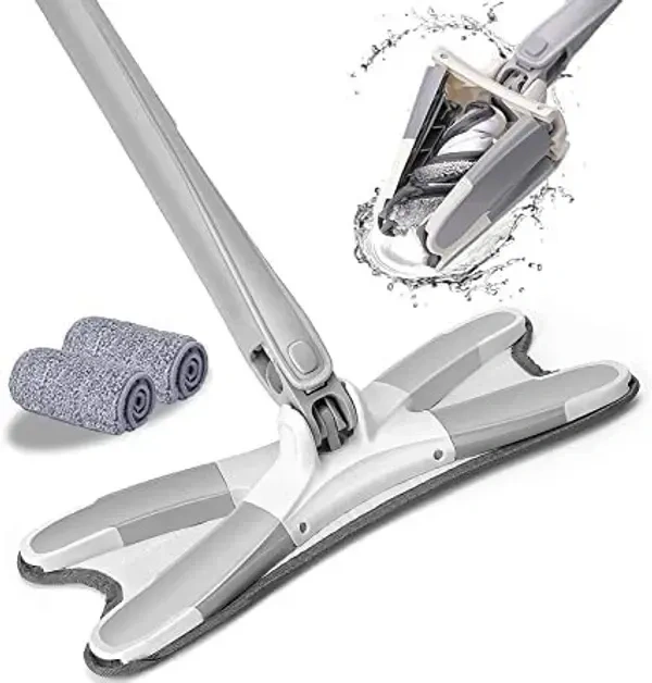 X Shape Mop or Floor Cleaning Hands-Free Squeeze Microfiber Flat Mop System 360° Flexible Head, Wet and Dry mop for Home Kitchen with 1 Super-Absorbent Microfiber Pads