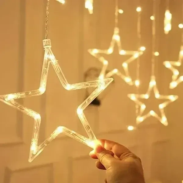 The Purple Tree Decorative Star Curtain LED Lights for Diwali (2.5 mtr, 138 LED, 6+6 Star), Curtain String Lights with 8 Flashing Modes, Decoration for Christmas, Wedding, Party, Warm White