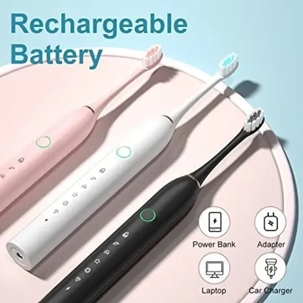 Sonic Electric Toothbrush for Adults,Rechargeable Electric Toothbrushe with 3 Brush Heads, 6 Modes, 2 Minutes Smart Timer,4 Hours Fast Charge for 45 Days (Toothbrush + 3 Brush Heads, BLACK)