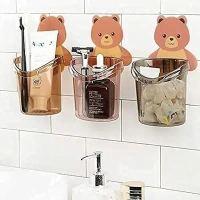 1 PC Self Adhesive Wall Mounted Teddy Bear Tooth Brush Holder Multipurpose Teddy Bear Toothbrush Holder Cup with Strong Adhesive Sticker, Stand for Toothpaste, Comb, Brush, Cream