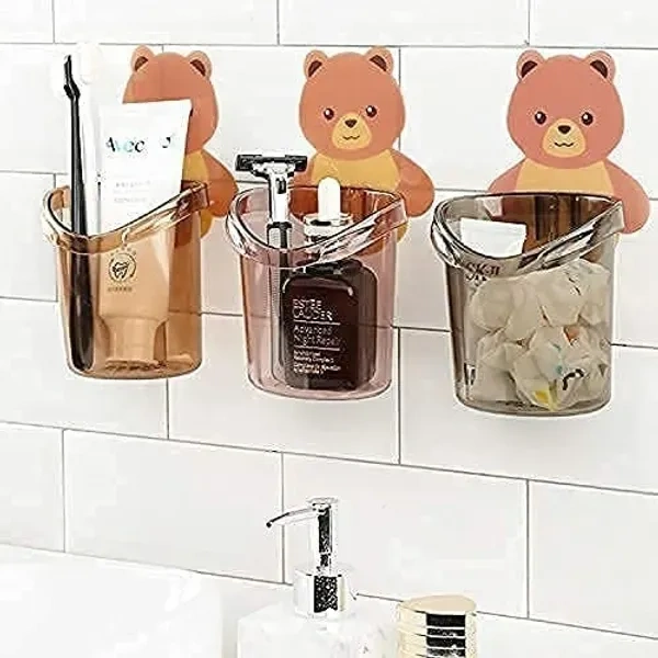 1 PC Self Adhesive Wall Mounted Teddy Bear Tooth Brush Holder Multipurpose Teddy Bear Toothbrush Holder Cup with Strong Adhesive Sticker, Stand for Toothpaste, Comb, Brush, Cream