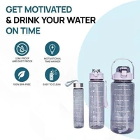 SeaRegal Water Bottle | Motivational Time Capacity Marker into Plastic Water Bottle with Straw | Leakproof Water Bottle 300Ml/800Ml/2000Ml 3 Set (Color : Transparent)