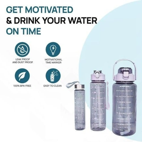 SeaRegal Water Bottle | Motivational Time Capacity Marker into Plastic Water Bottle with Straw | Leakproof Water Bottle 300Ml/800Ml/2000Ml 3 Set (Color : Transparent)