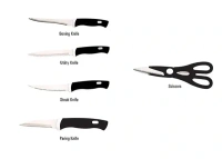 Concepta Wooden Chopping Board with Knife Set and Scissor, 6 Piece Stainless Steel Kitchen Knife Knives Set with Knife Scissor, Knife Sets (Wooden Brown Color)