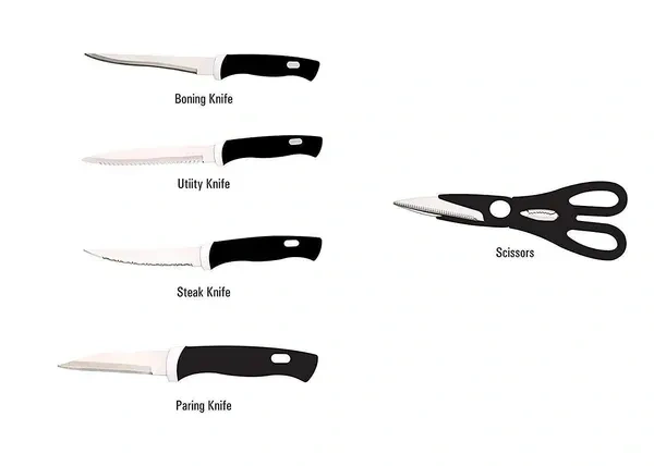 Concepta Wooden Chopping Board with Knife Set and Scissor, 6 Piece Stainless Steel Kitchen Knife Knives Set with Knife Scissor, Knife Sets (Wooden Brown Color)