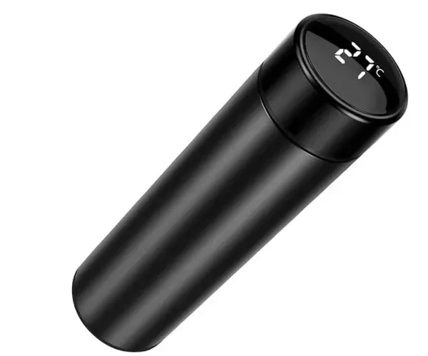 Giveglitz Stainless Steel Water Bottle With Led Temperature Display, Double Wall Vacuum Insulated Water Bottle (Pure Black), 500 ML