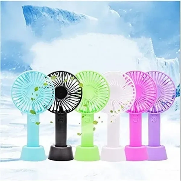 Portable Handheld Hand Mini USB/Battery Operated Adjustable High Speed Rechargeable Fan SS2 for Home, Travel, Bedroom, Car & Office with Stand and Free Battery (Random Colour)