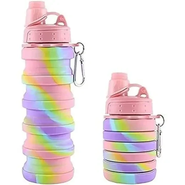 ELLEBII® Silicone Folding bottle Expandable and Foldable Light Weight Water Bottle; Silicon Portable Leak Proof Collapsible water bottle 500ml (Multicolor, Pack of 1)