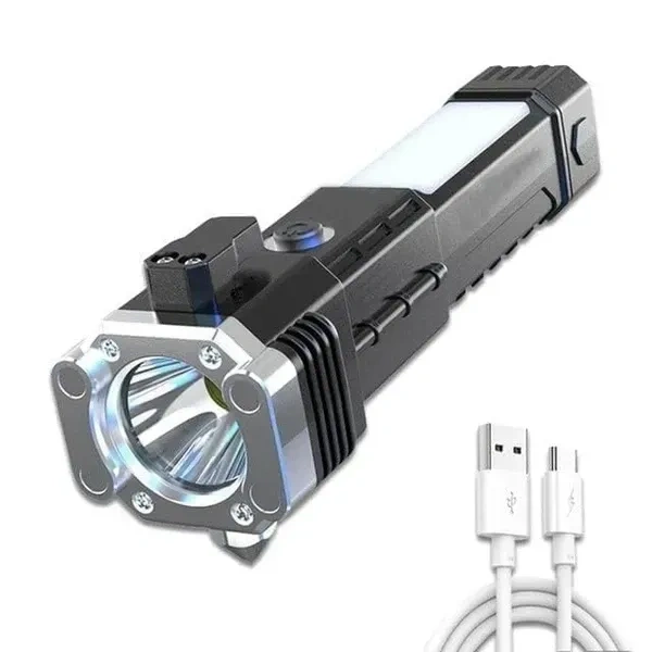  Torch Light,LED 3W Torch Light Rechargeable Torch Flashlight,Long Distance Beam Range Car Rescue Torch with Hammer Window Glass and Seat Belt Cutter Built