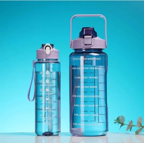 TORCHIT Set of 3 Transparent Water Bottle 2000ML, 900ML, 300ML with Motivational Time Marker, Leakproof Durable Sipper Water bottle for office, School, gym (PURPAL)