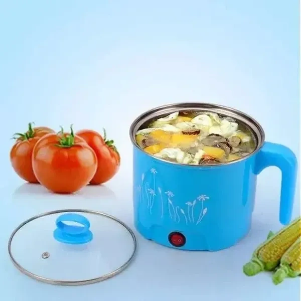 Electric 1.8 Litre Mini Cooker Kettle With Glass Lid Base Concealed Base Cooking Pot Noodle Maker Egg Boiler Hot Pot Vegetable and Pasta & Rice PorridgeTravel Cookers And Steamer (Blue)