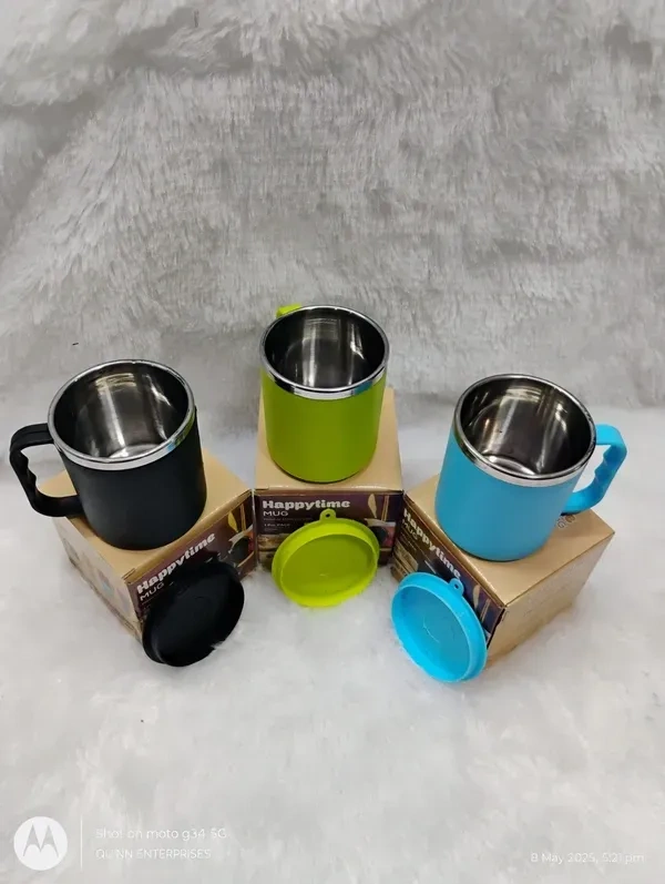 Stainless Steel, Plastic Coffee Mug with Lid, Pack of Two Long Life Durable, Water tite Cup of Tea and Coffee