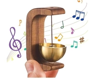 Wooden Magnetic Doorbell with Brass Bell, Japanese Style Musical Door Chime, Wood and Brass (7cm Height) Dark Brown